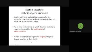 Plant tissue culture aseptic condition