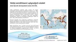 Velká zemětřesení uplynulých století - Aleš Špičák (Geofyzikální ústav AV ČR)[seminář MPN 1.10.2025]