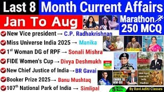 Last 8 Months Current Affairs 2025 | Jan 2025 To August 2025 | Important Current Affairs 2025 SSC IB